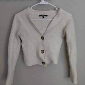 Cropped Button-Down White Cardigan